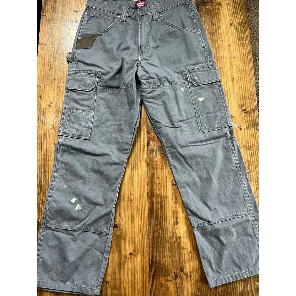 Wrangler Workwear Mens Grey Ripstop Cargo Pants 32x30 10WMWR1GR Paint Splatter